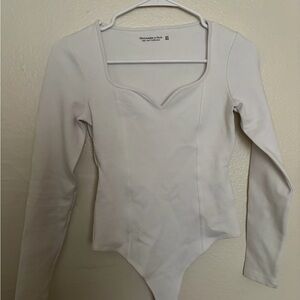 Abercrombie & Fitch Cream Long Sleeve Bodysuit